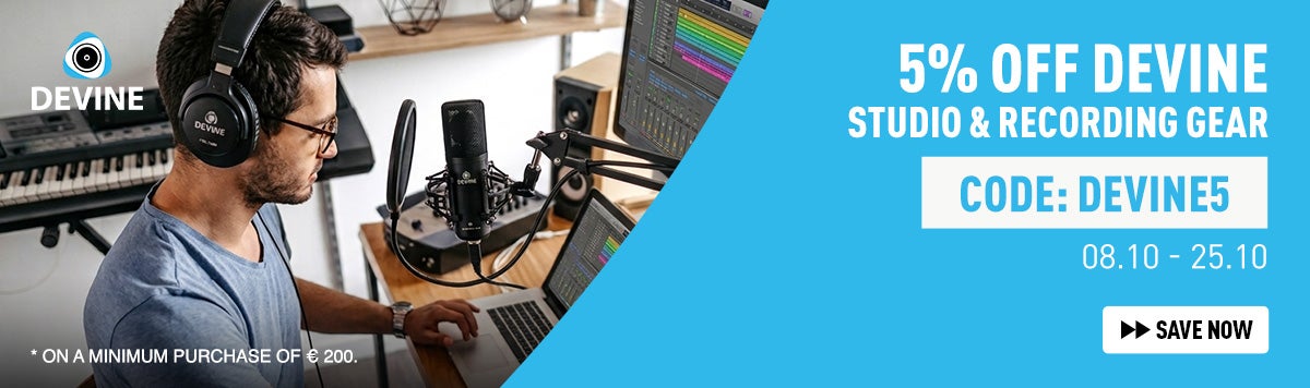 5 % de descuento en equipo de estudio y grabación Devine con el código DEVINE5