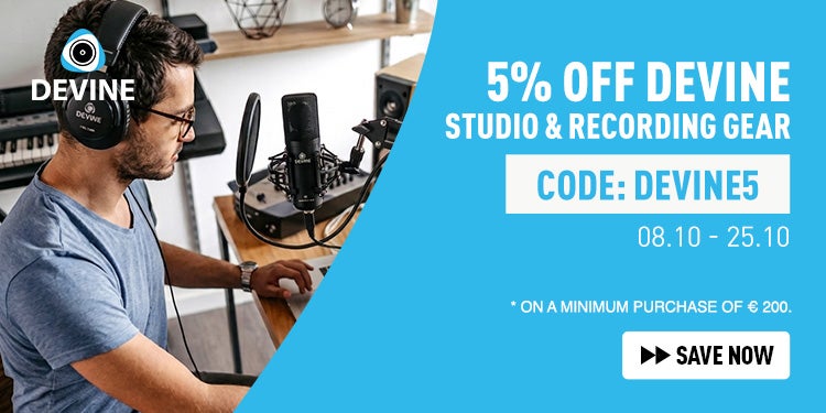 5 % de descuento en equipo de estudio y grabación Devine con el código DEVINE5